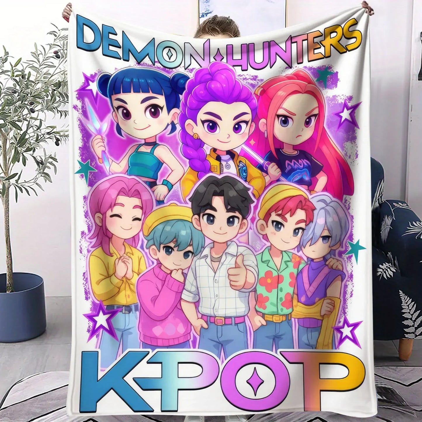 K Pop Demon Hunters Huntrix Blanket Hot Anime Flannel Throw Anime Fan Gift for Travel Camping Sofa Bed Cover Living Room Decor