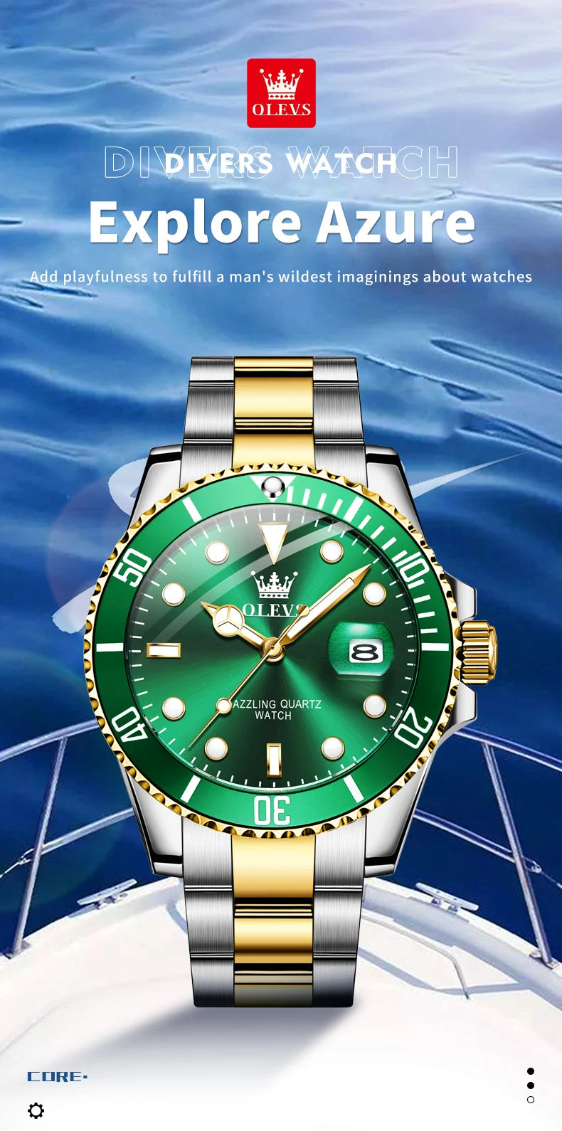 OLEVS 5885 Diving Series Men Watch Luxury Automatic Date Original Watch Trendy Stainless Steel Waterproof Sports Quartz Watch