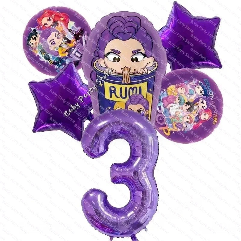 KPop Demon Hunter Theme 18-inch Cartoon Anime Foil Balloon Set for Baby Shower Supplies Kids Birthday Party Decorations Gifts