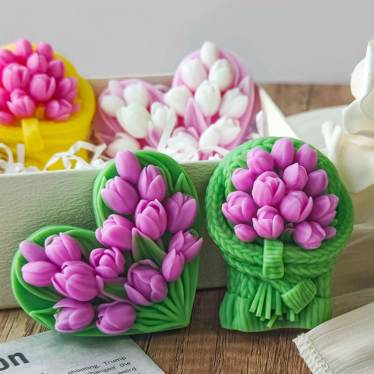 Aroma Candle Plaster Car Diffuser Stone Molds Handmade Candy Chocolate Making Mould DIY Tulip Love Flowers Silicone Mold