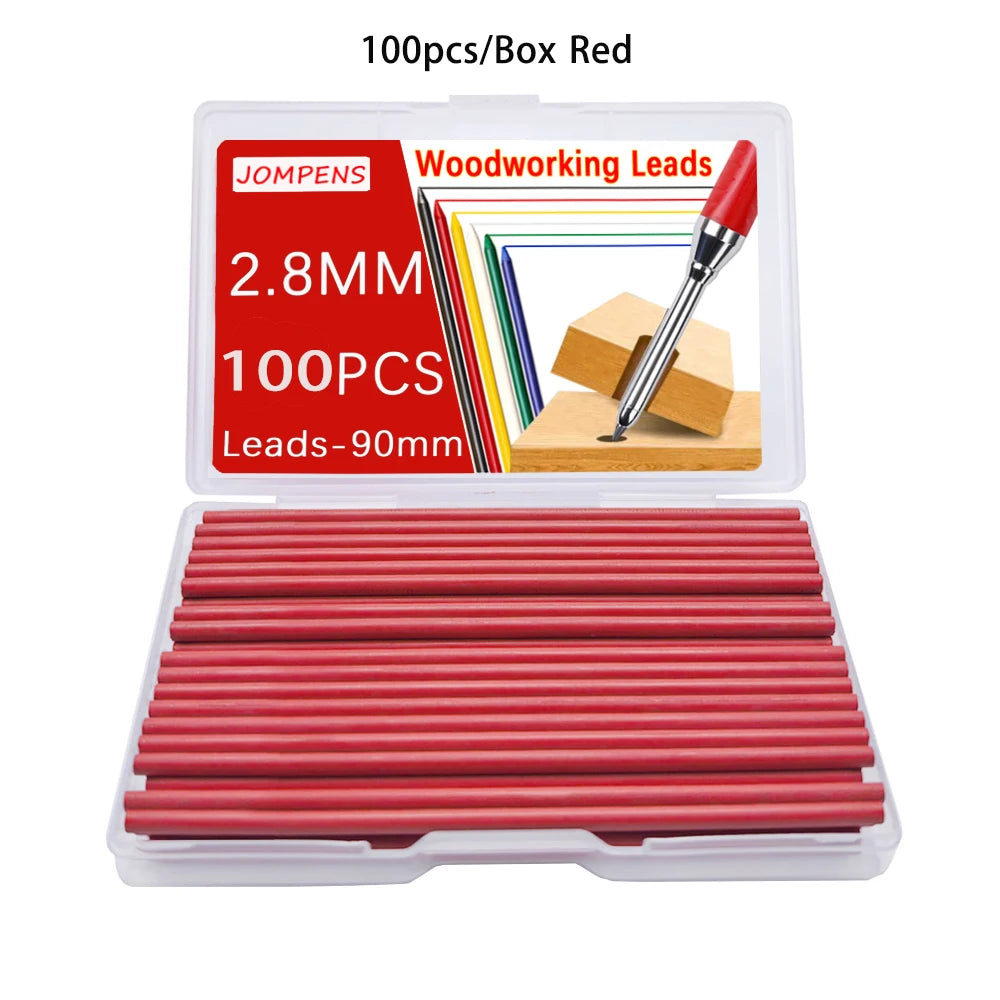 50Pcs/100Pcs Large Capacity 2B Woodworking Lead Core Black Yellow Red 2.8mm Automatic Pencil Lead Deep Hole Marked Lead Core