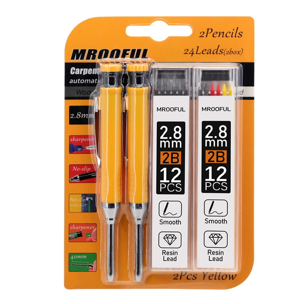 Professional Woodworking Pencil Card Set with 2.8mm Refills Lead, Deep Hole Marking and Drawing Tool, for Carpenters Engineering
