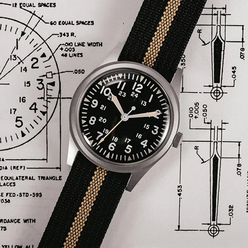 2025 New RDUNAE RA03 34.5mm Military Men Vintage Quartz Watch G10 Miyota 2035 Watches K1 Mineral Glass Stainless Steel Wristwatc