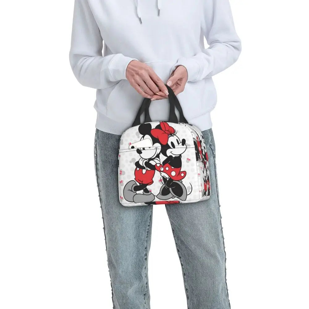Custom Mickey Pink Minnie Mouse Lunch Bag Women Creative Design Cooler Warm Insulated Lunch Box for Kids School