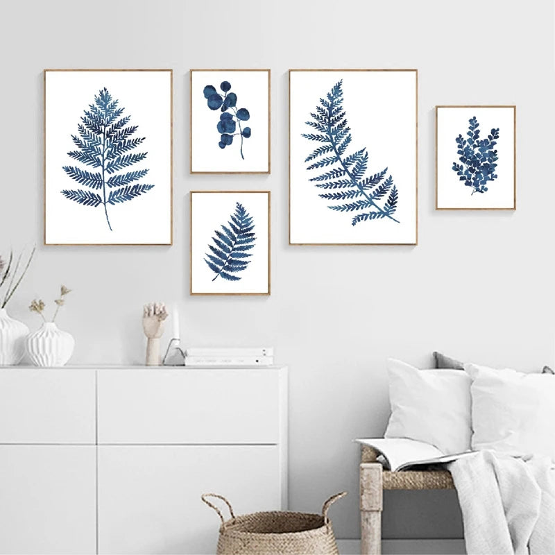 Pressed Blue Wild Flowers Wall Art Canvas Painting Hampton Style Posters Botanical Prints Blue and White Pictures Home Decor