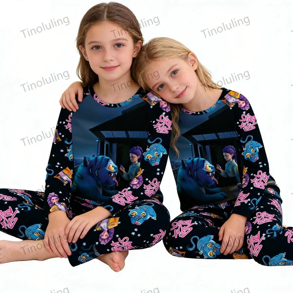 KPop Demon Hunters Huntrix Kids Pajamas Set Long Sleeve Girls Clothing 2pcs Children's Sleepwear Cartoon Boys Nightwear 3-14Y