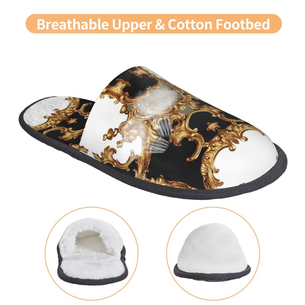 Custom Vintage Baroque Prints Greek Ornament Golden Meander Meandros Soft Scuff Memory Foam Slippers Women Hotel House Shoes