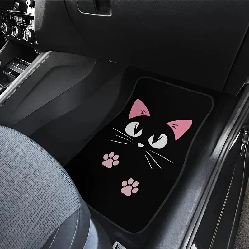 4 PCS Car Retro Cartoon Cat Black Nordic Windmill Carpet Four-piece Anti-fouling Floor Mat