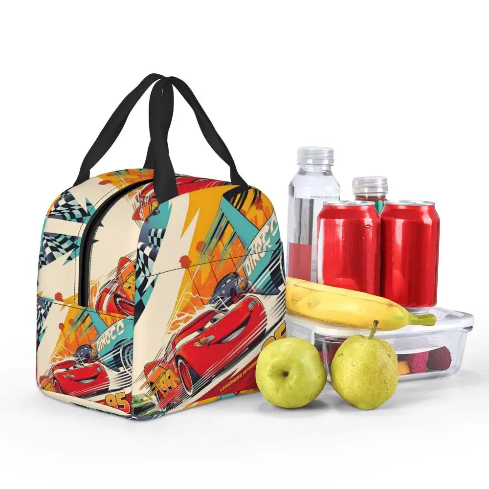 Custom Car 95 Lightning Mcqueen Insulated Lunch Bag for Women Resuable Racing Car Thermal Cooler Bento Box Office Picnic Travel