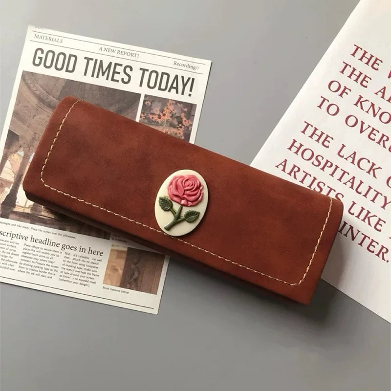 Vintage Fashion Rose Pattern Glasses Case Sunglasses Eyewear Storage Box Unisex Anti-Pressure PU Leather Eyeglasses Bag