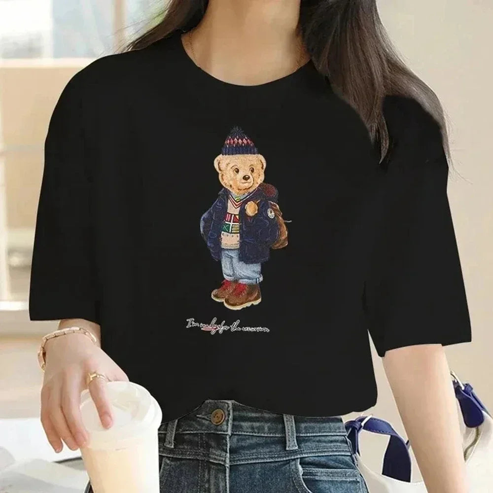 Women's Bear Print Luxury Brand T-Shirt High Quality Casual T-Shirt Short Sleeve Shirt Summer Outdoor T-Shirt
