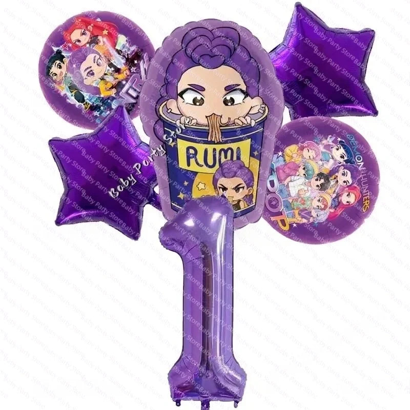 KPop Demon Hunter Theme 18-inch Cartoon Anime Foil Balloon Set for Baby Shower Supplies Kids Birthday Party Decorations Gifts