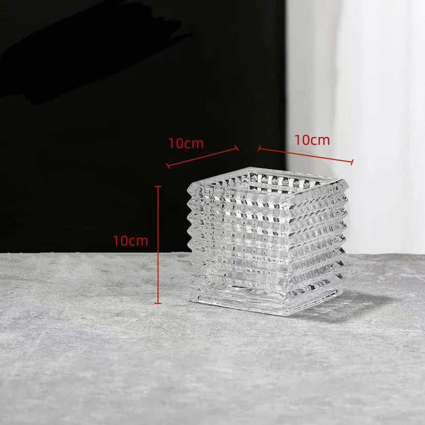 Clear Square Glass Vase Geometric Flower Pot Floral Arrangement Accessories Terrarium Home Decoration