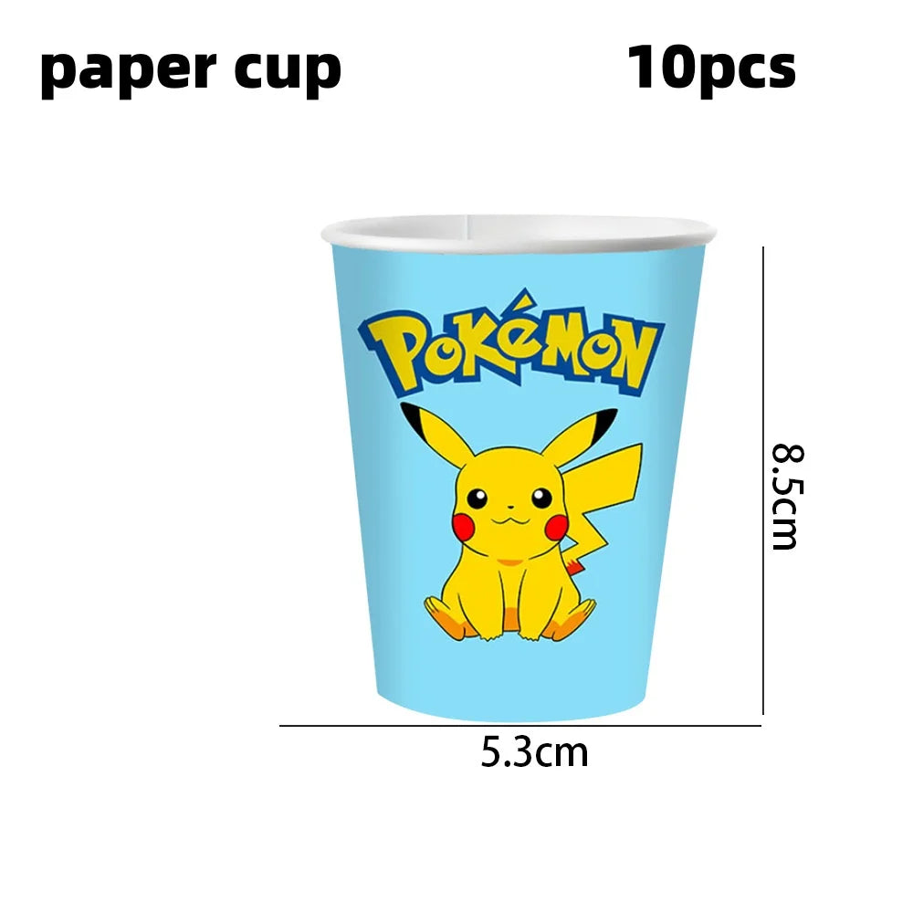 Decoration Pokemon Birthday Party Hats Pikachu Disposable Tableware Tablecloth Cup Plate Napkin Baby Shower Party Favors Pokemon