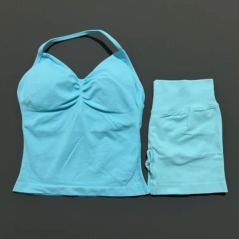 2 Pieces Sports Set Women Backless Tank Yoga Tops High Waist