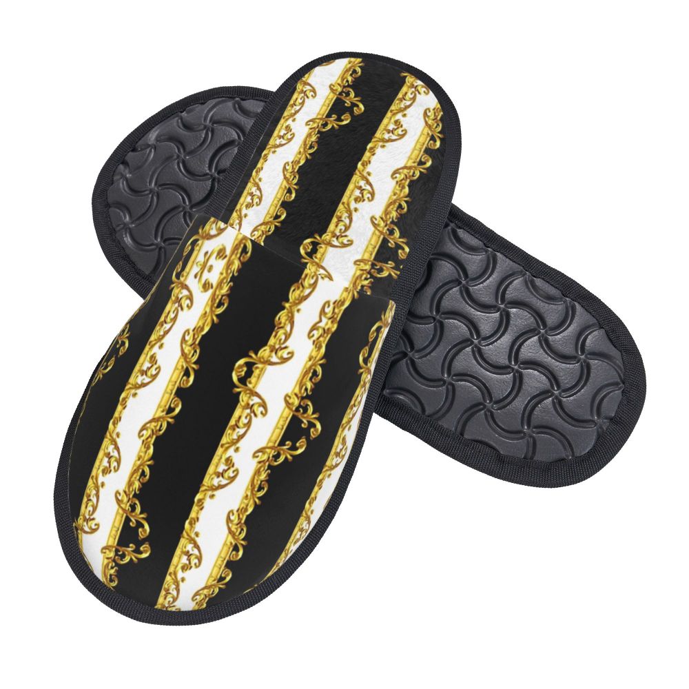 Custom Vintage Baroque Prints Greek Ornament Golden Meander Meandros Soft Scuff Memory Foam Slippers Women Hotel House Shoes