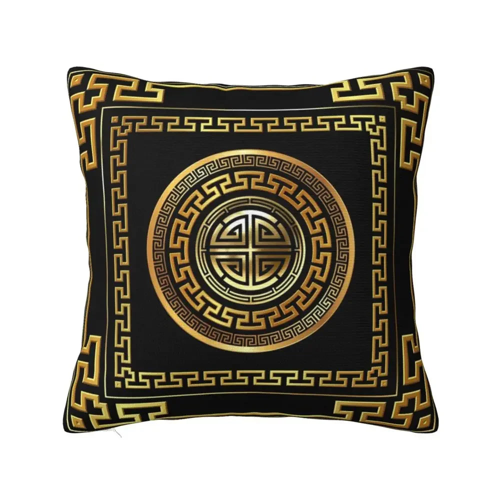 Greek Key Meander Black Gold Large Pillowcase Soft Cushion Cover Decoration Throw Pillow Case Cover Home Square 45X45cm