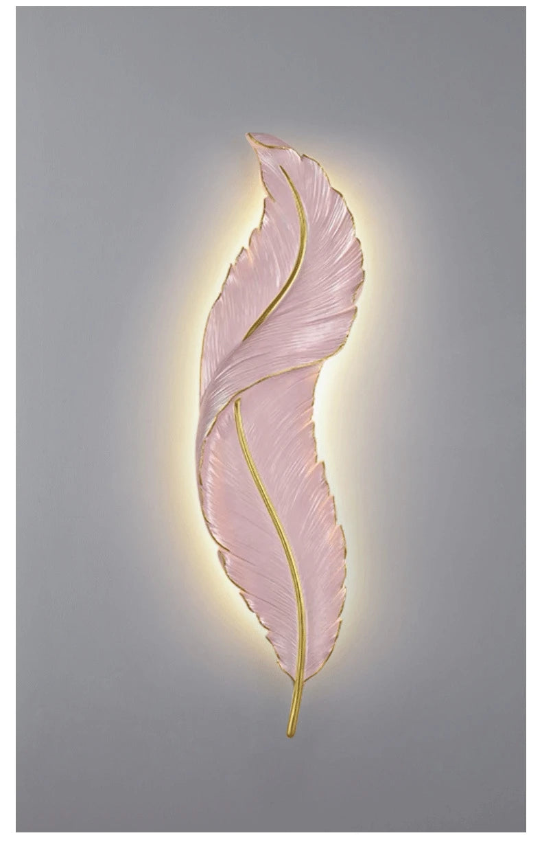 Nordic feather wall lamp, living room, bedroom, headboard, foyer, creative feather lamp, resin aisle, minimalist background ligh