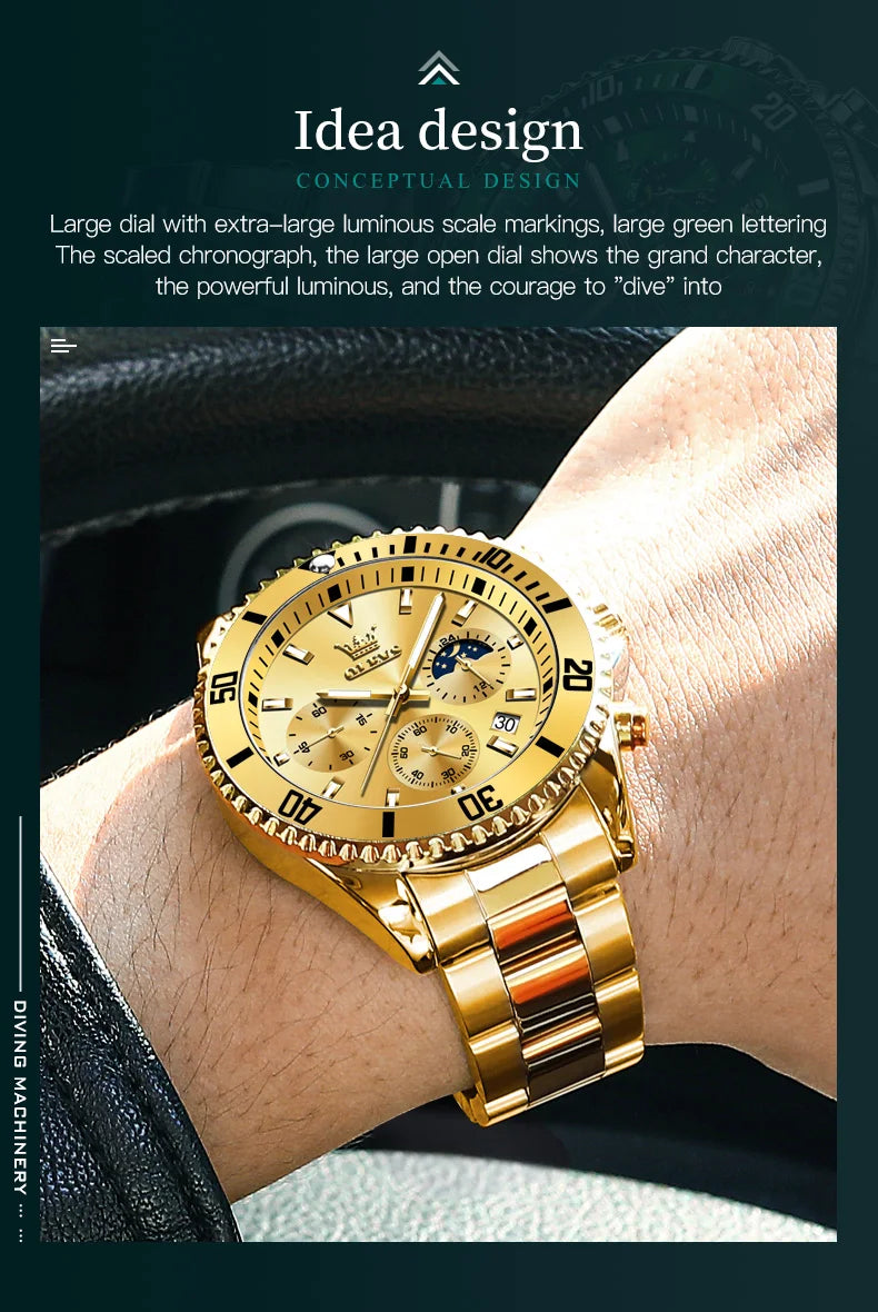 OLEVS Watches For Men Classic with Date Dress Luxury Big Face Waterproof Luminous Men's Wrist Watch Stainless Steel Men Watch