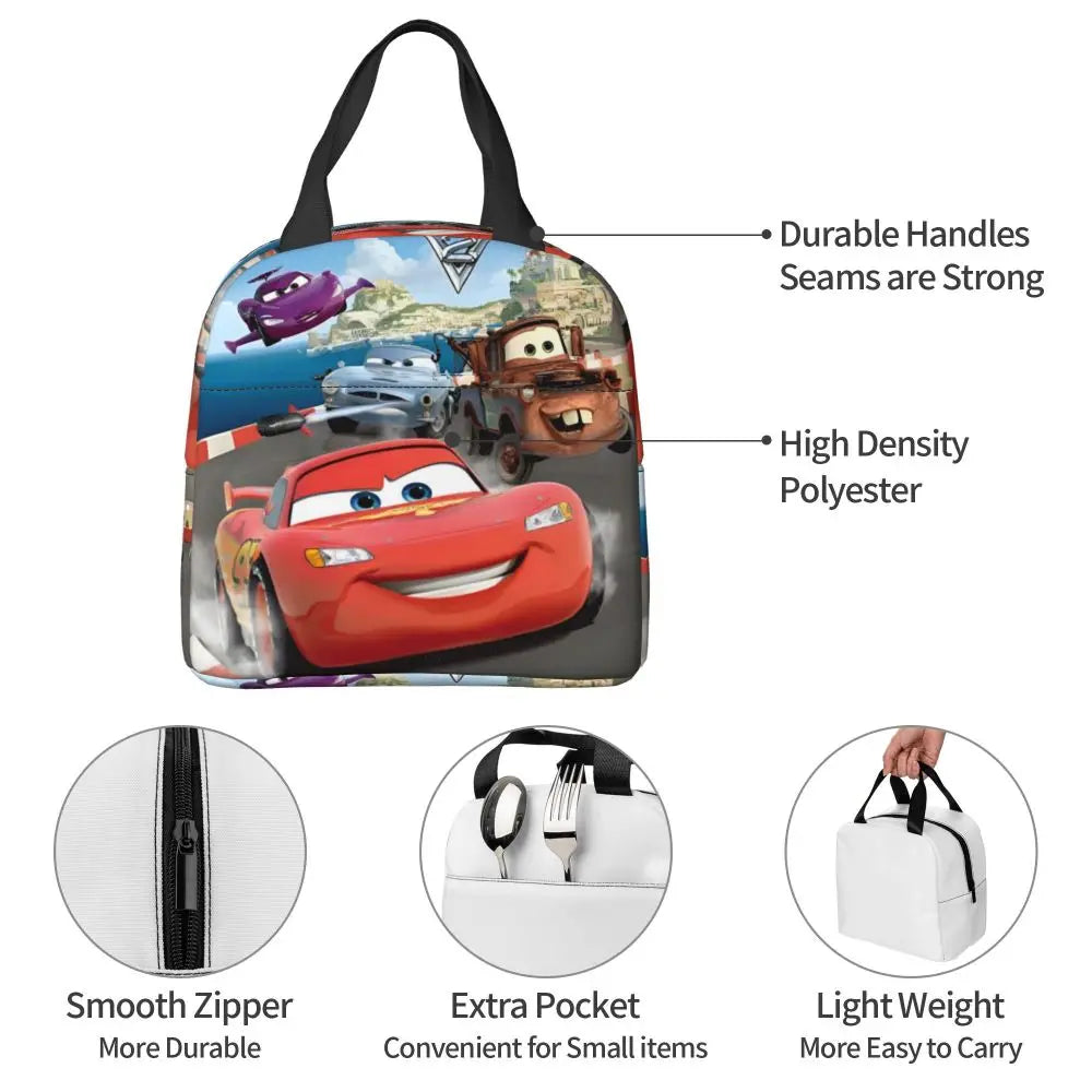 Custom Car 95 Lightning Mcqueen Insulated Lunch Bag for Women Resuable Racing Car Thermal Cooler Bento Box Office Picnic Travel