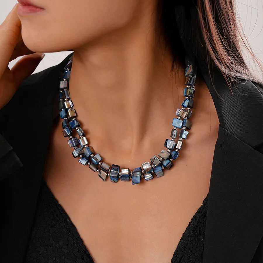 Boho Double-layer Shell Long Necklace for Women Vintage Irregular Beads Necklace Female Summer Vacation Jewelry Holiday Gifts