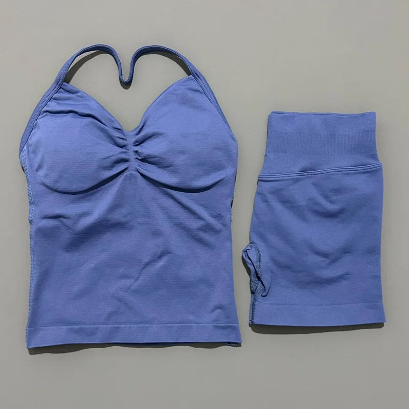 2 Pieces Sports Set Women Backless Tank Yoga Tops High Waist
