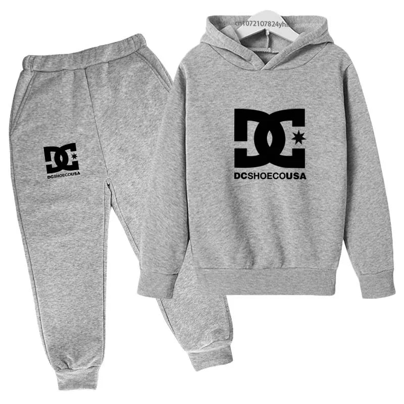 Kids Spring Autumn Casual Simple Print 2pcs Hoodie+Pants Tracksuits Trend Outfits Clothes Sets For 2-13 Years Boys And Girls