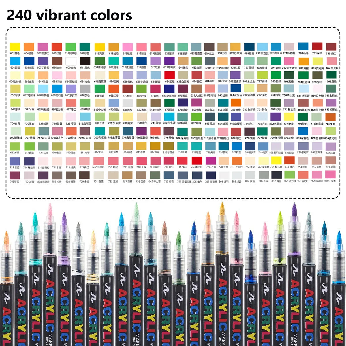 12-288 Colors Flexible Brush Acrylic Markers Set for Rock Wood Canvas Glass Stone DIY Crafts Painting Art Supplies