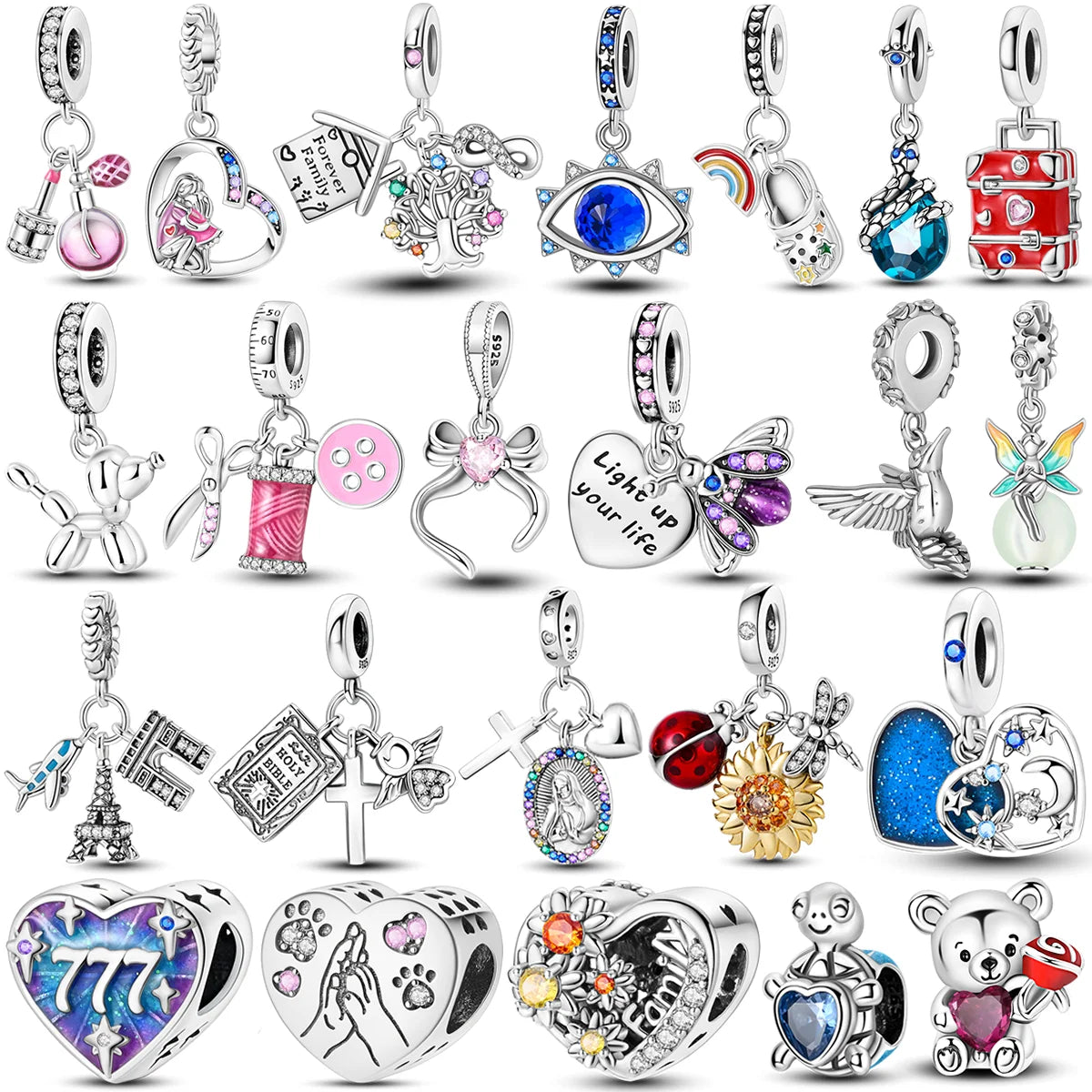 2026 Hot Sale Charms Bead 925 Sterling Silver Pink Butterfly Luminous Firefly Dangle Fit Bangle Bracelet Necklace DIY Jewelry