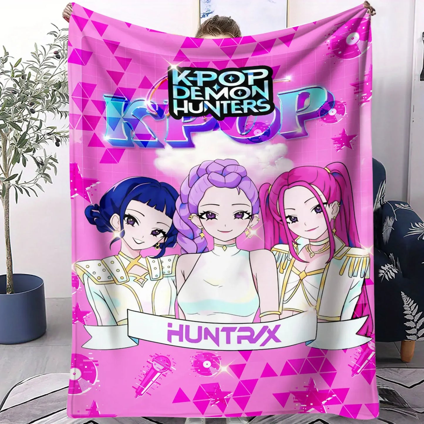 K POP D-Demon H-Hunters Collage Blanket Hot Anime Soft Warm Flannel Throw Sofa Bed Cover Travel Camping Kids Girls Fans Gift