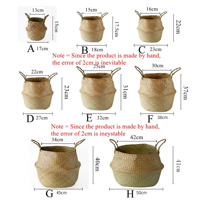 Zerolife Seaweed Wicker Basket Rattan Hanging Flower Pot Dirty Clothes Basket Storage Basket Cesta Mimbre Basket Picnic Basket