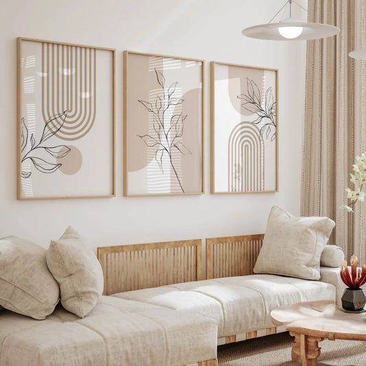 Frameless Neutral Wall Prints for Modern Minimalist Home Decor,Bohemian Plant Posters,Japanese Beige Living Room Bedroom Decor