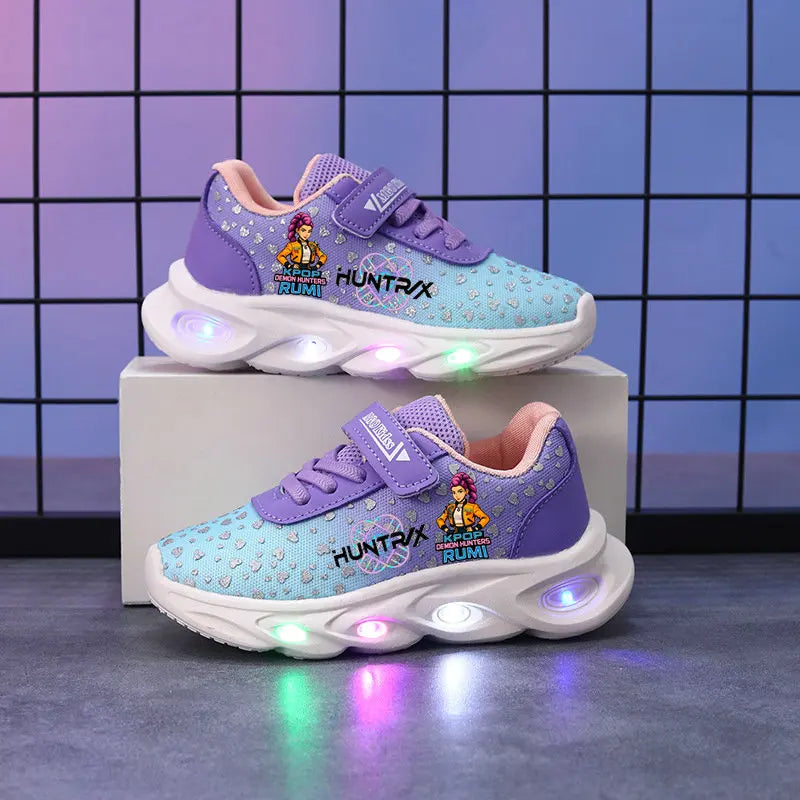 Kpop Demon Hunter Children's luminous LED sneakers Cartoon Girls' Cute Night Light Shoes baby Boy Toddler shoes Mesh breathable