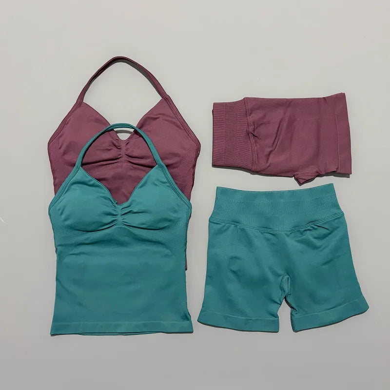 2 Pieces Sports Set Women Backless Tank Yoga Tops High Waist