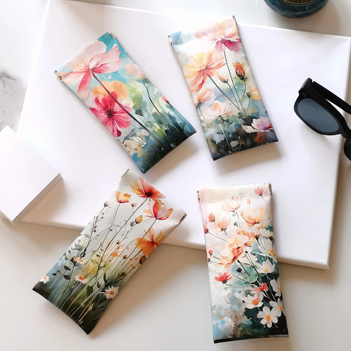 Elegant Glasses Organizer Box, Large Capacity Hard Shell Eyewear Case with Flower Print, Travel-Friendly Accessory