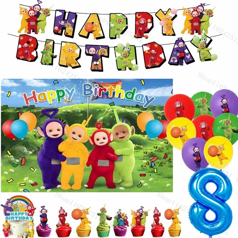 Teletubbies Birthday Party Decoration Tableware Set Paper Plates Balloons Banner Tablecloth For Kids Baby Shower Party Supplies