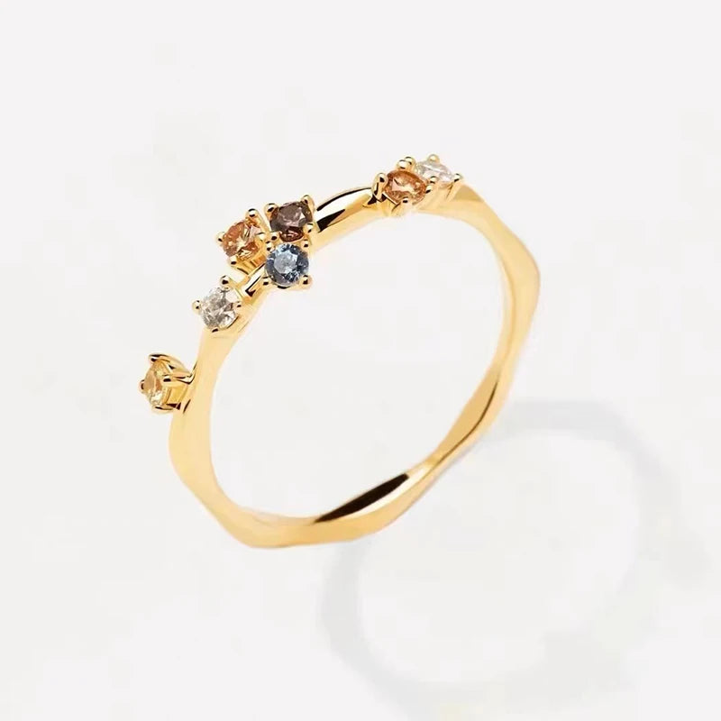 New 925 Sterling Silver Color Zircon Ring Simple Charm Personality Women Ring Birthday Party Gift for Friends Exquisite Jewelry