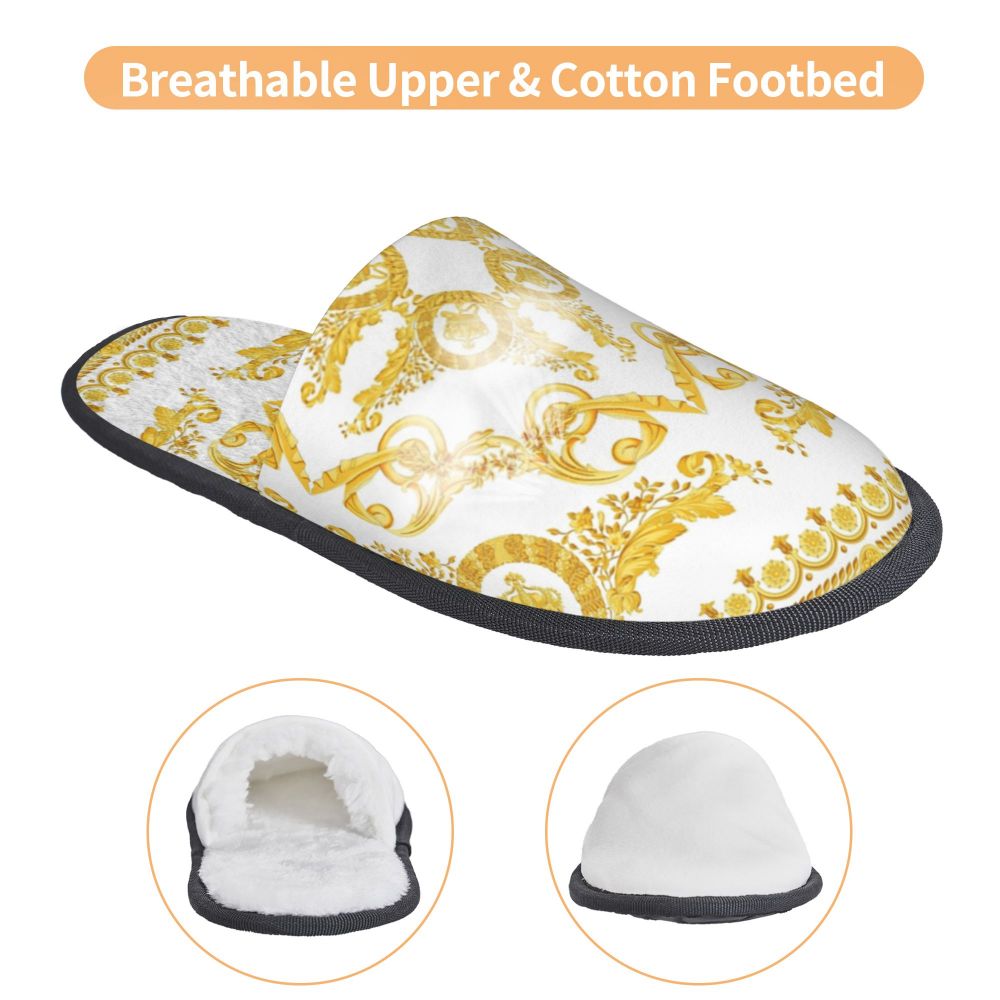 Custom Vintage Baroque Prints Greek Ornament Golden Meander Meandros Soft Scuff Memory Foam Slippers Women Hotel House Shoes