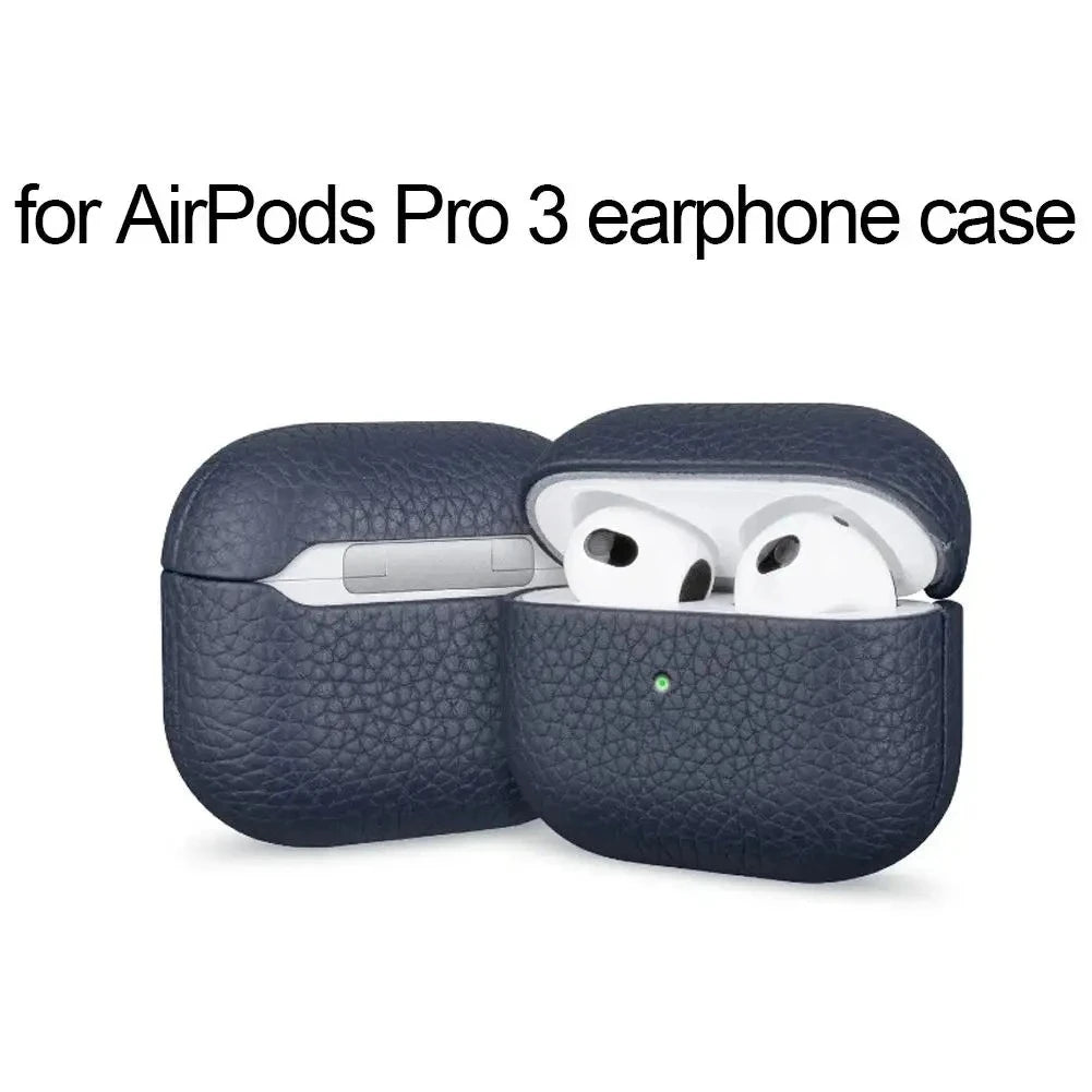 High End Business Bluetooth Earphone Case For Apple AirPods Air 2 3 4 Pro 2 3 Retro Genuine Leather Litchi Texture Protect Cover