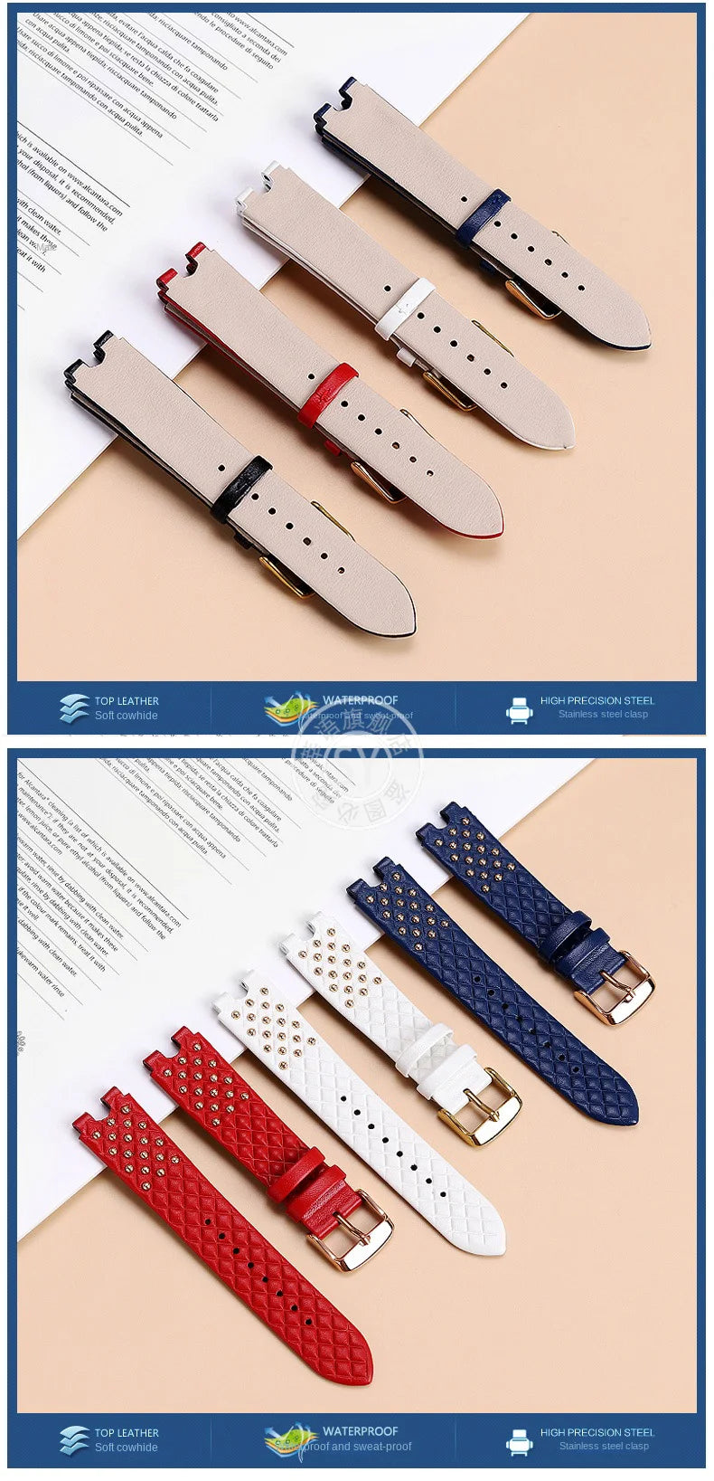 Shenyu Watchband with u-shaped interface For VERSACE Vanitas micro Leather strap Replace watch bracelet female Watch Accessories