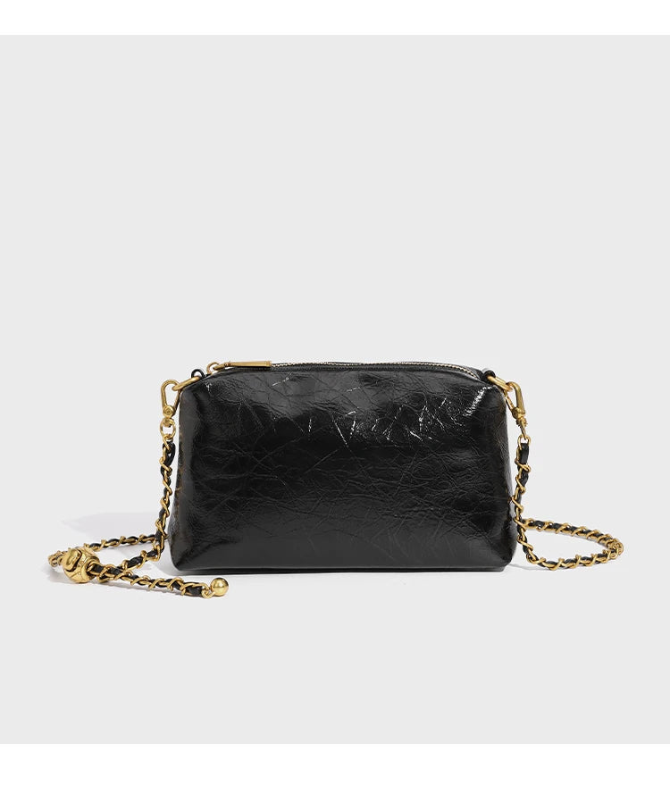 Premium handbag with diamond grid embroidery thread, large capacity vegetable basket bag, chain bar crossbody bag