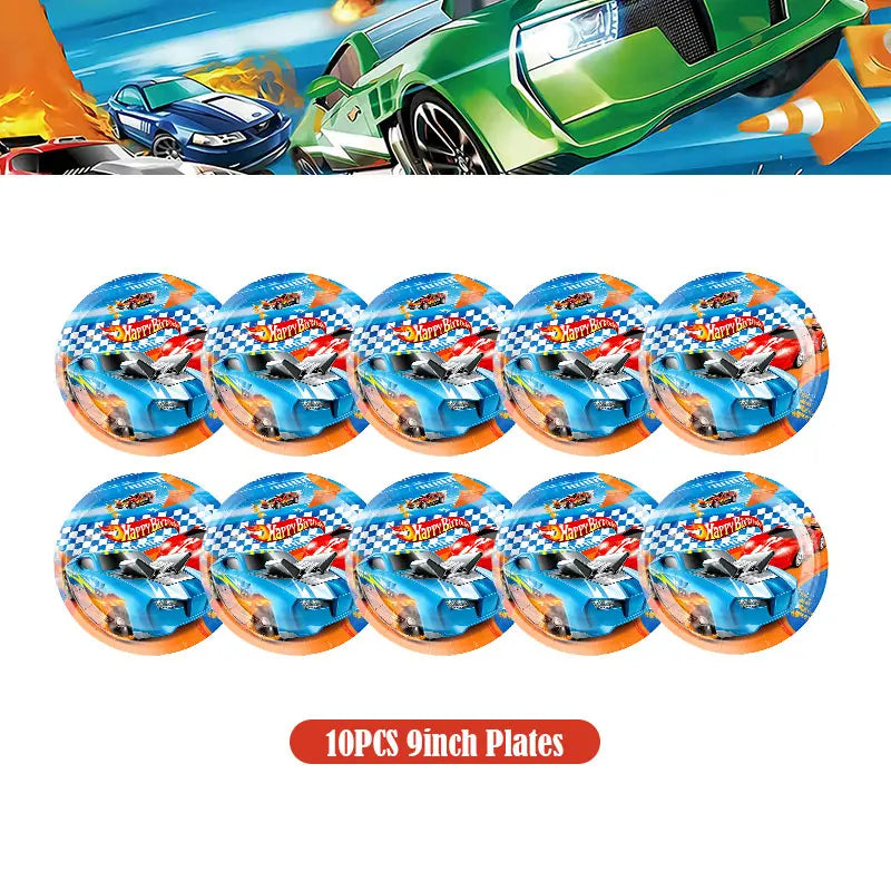 Happy Wheels Birthday Birthday Party Supplies Hot Race Car Theme Tableware Set Cups Plates Balloons Gift Bags for Kids Boys ﻿