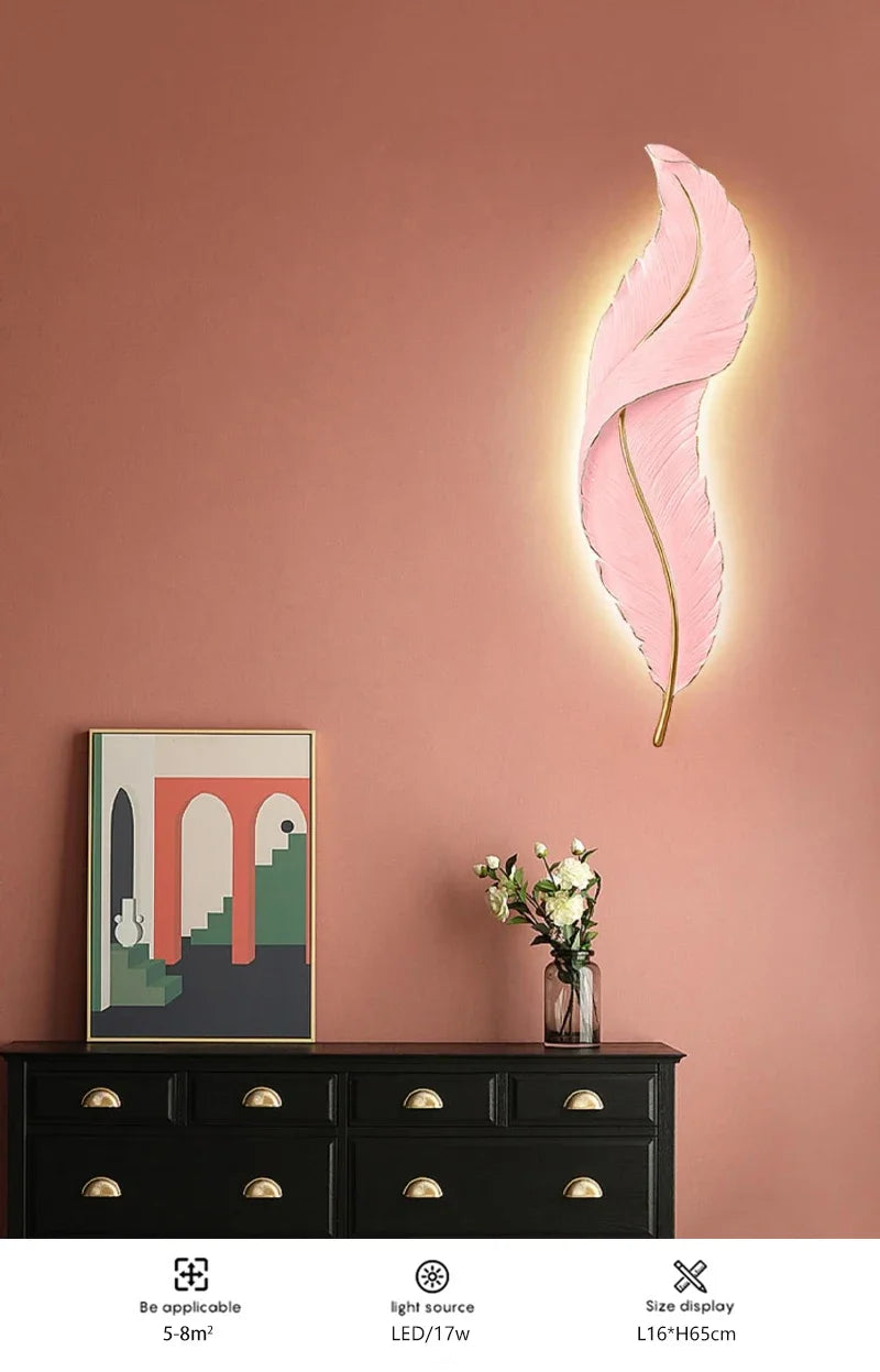 Nordic feather wall lamp, living room, bedroom, headboard, foyer, creative feather lamp, resin aisle, minimalist background ligh