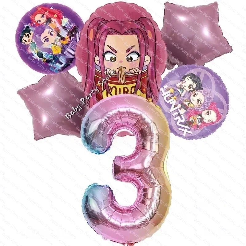 KPop Demon Hunter Theme 18-inch Cartoon Anime Foil Balloon Set for Baby Shower Supplies Kids Birthday Party Decorations Gifts