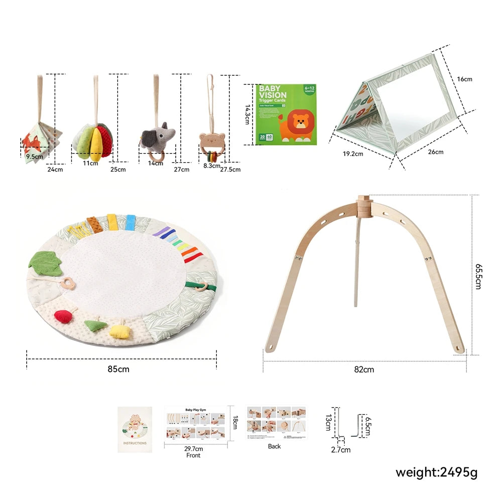 Wooden Baby Play Gym Music Activity Mat 0-12 Baby Months Exercises For The Limbs Sensory Development Toys Mobile Suspended Bell