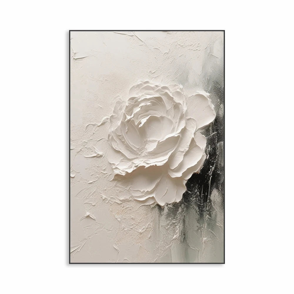 White Textured Flower Painting Poster Heavy Textured Minimalist Wall Art Canvas Painting Prints Home Living Room Decoration