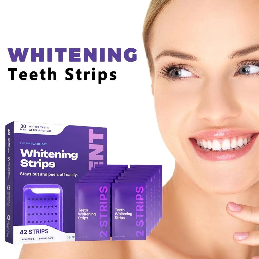 Purple Gel Teeth Brightening Strips Clean Surface Stains Freshen Breath Peroxide Free for Sensitive Teeth 42 Pack Easy Use