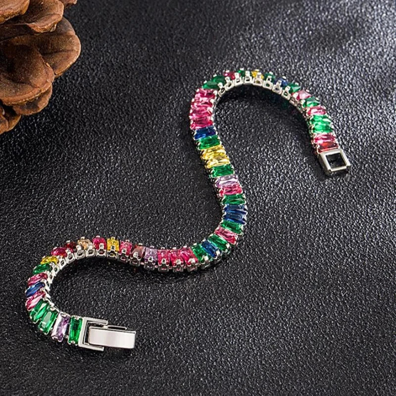 korean fashion 925 Sterling Silver Light Luxury Color Crystal Hand Bracelet For Women Charm Wedding Jewelry Gift Party 18cm