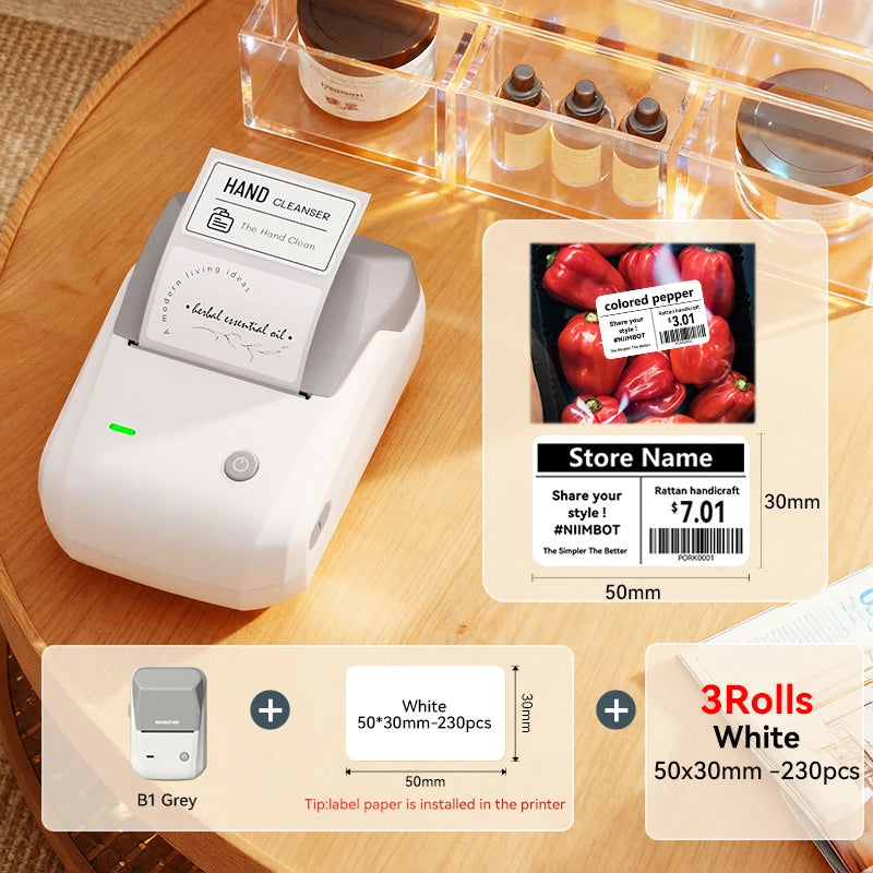 NIIMBOT B1 Portable Thermal Printer With Tapes 2 Inch Adhesive Label Printer Mini Bluetooth Sticker Maker Support Smartphones PC
