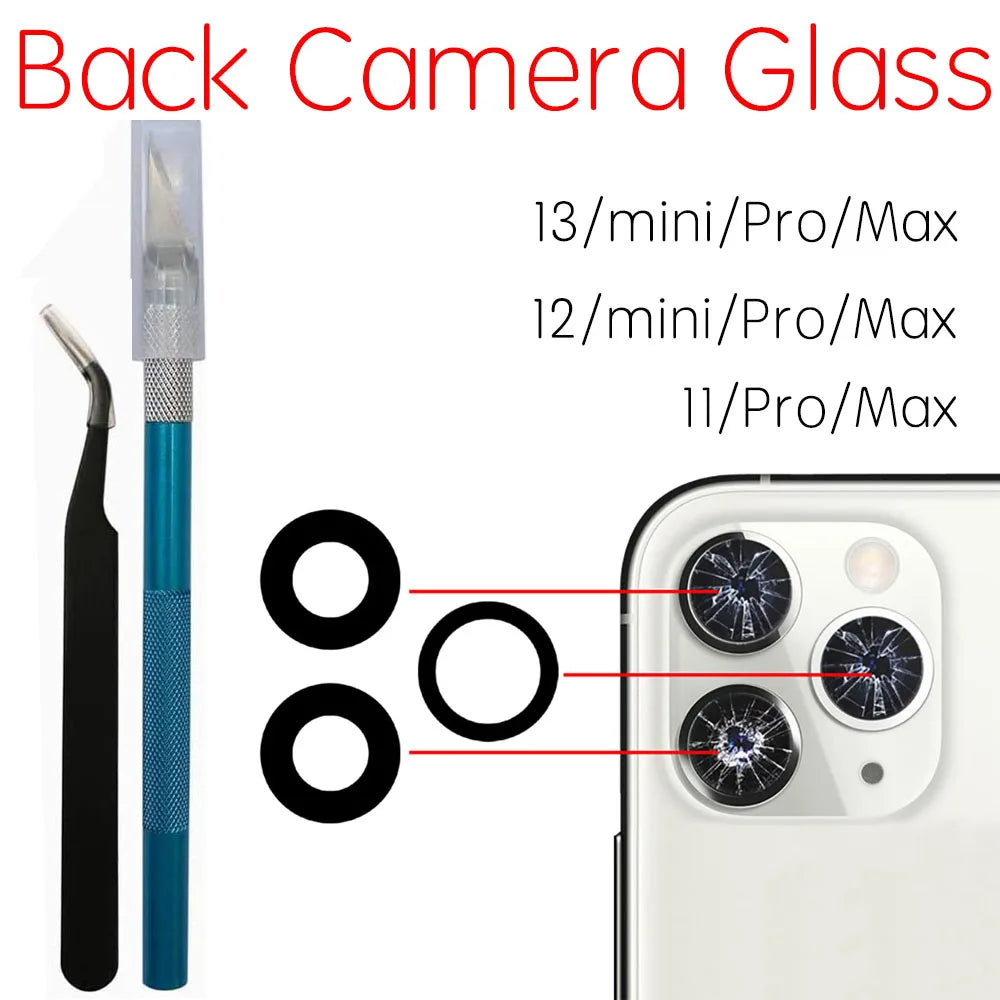 Back Camera Glass For iPhone 11 12 13 14 15 Plus MIni Pro Max Rear Camera Lens With Adhesive And Remove Tools Replacement